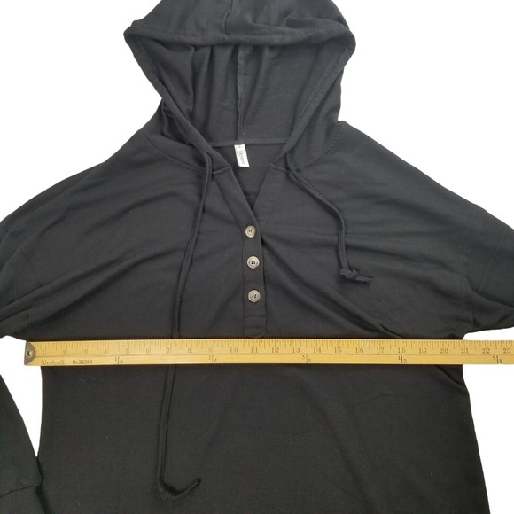 LuckyMore Hoodie Casual V Neck Long Sleeve Henley Oversized Top Womens L Black - Picture 13 of 15